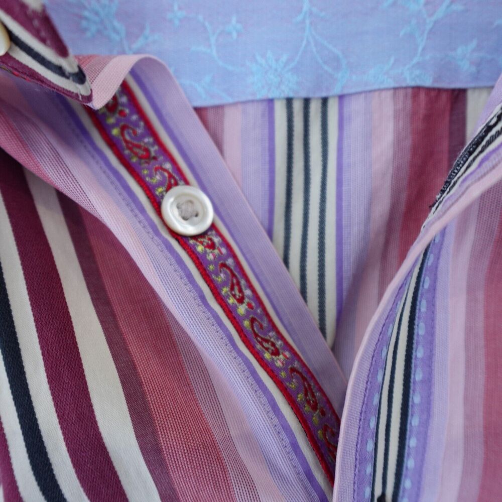 Robert Graham Shirt Men's XL Multicolor Striped Button Up Floral Flip Cuff - Picture 4 of 14